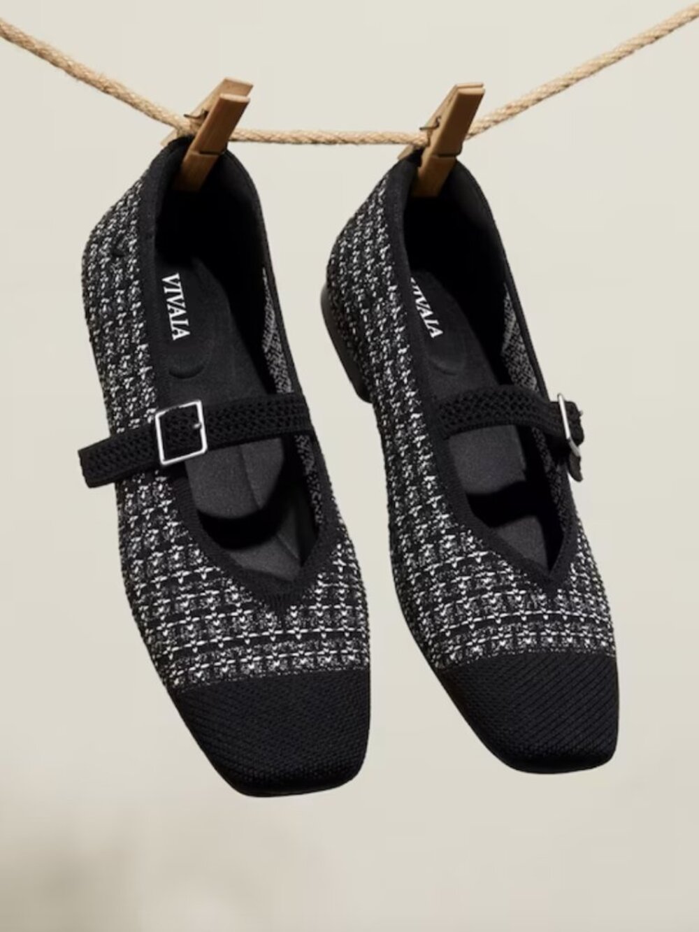 VIVAIA Square-Toe Mary Janes (Margot Mary Jane) Black Tweed size 9.5